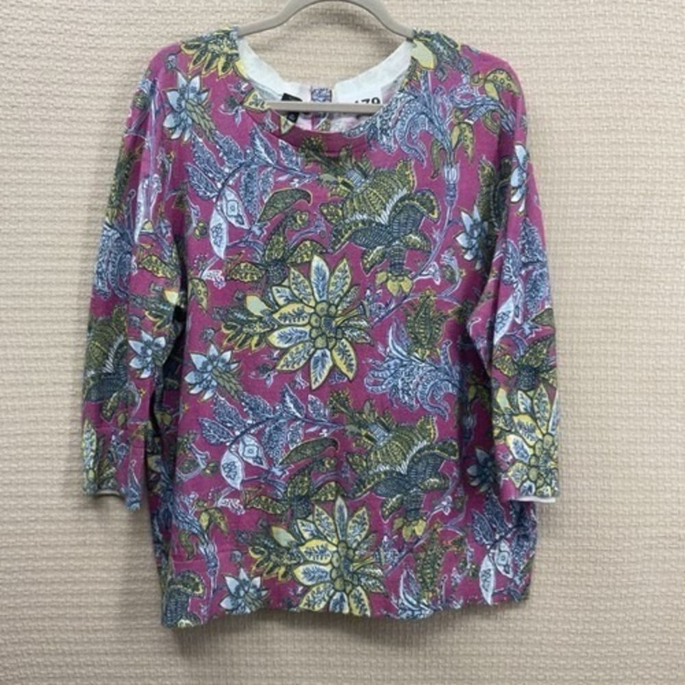 Talbots Multi Lively Floral Country Club Classy CrewNeck Sweater Women 2X China - Picture 1 of 9